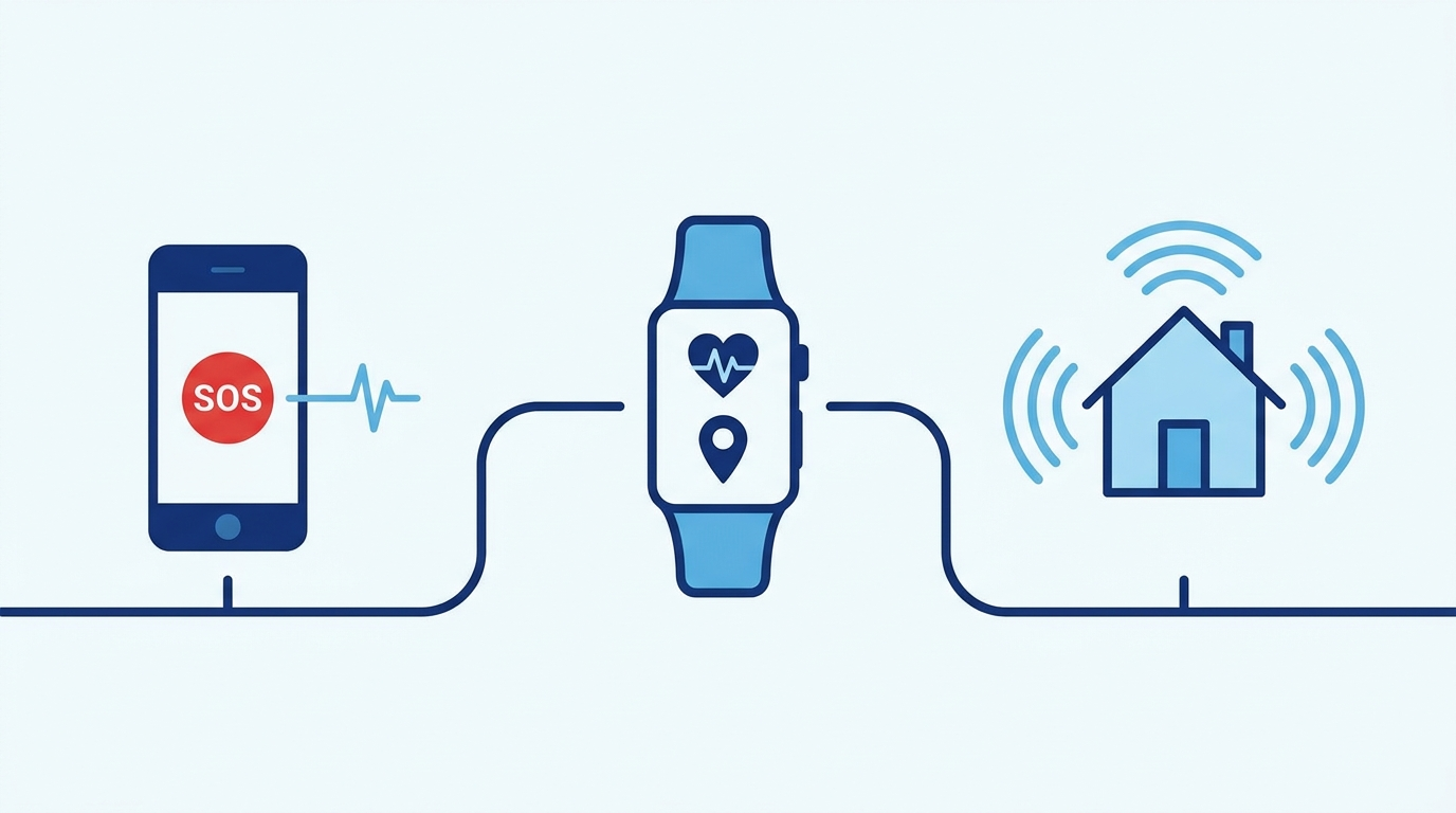 Infografika podsumowująca: Teleopieka od V1 do V4 — czym jest i jakie są jej rodzaje
